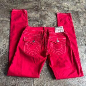 Y2k True Religion Stella Low Rise Skinny‎ Jeans Red White Contrast Stitching 26